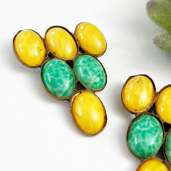 Antique Paristyle Button Co. Cabochon Glass Dress Clips Set Vintage Jewelry - Picture 3 of 9